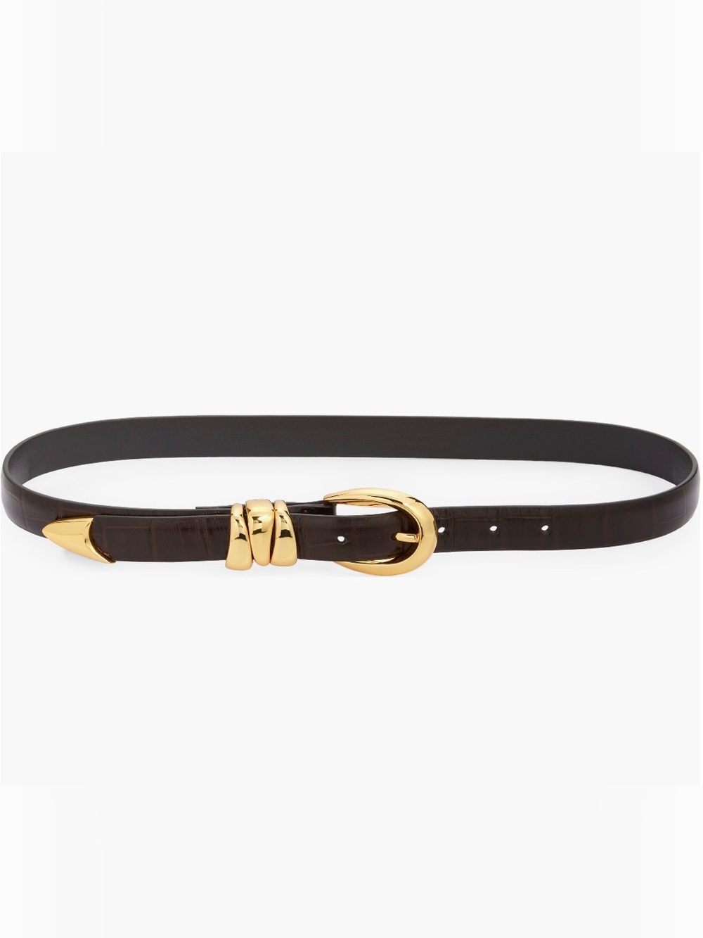 NWOT L Madewell Triple Metal Keeper Belt, Croc-Stamped Leather, Chocolate Raisin